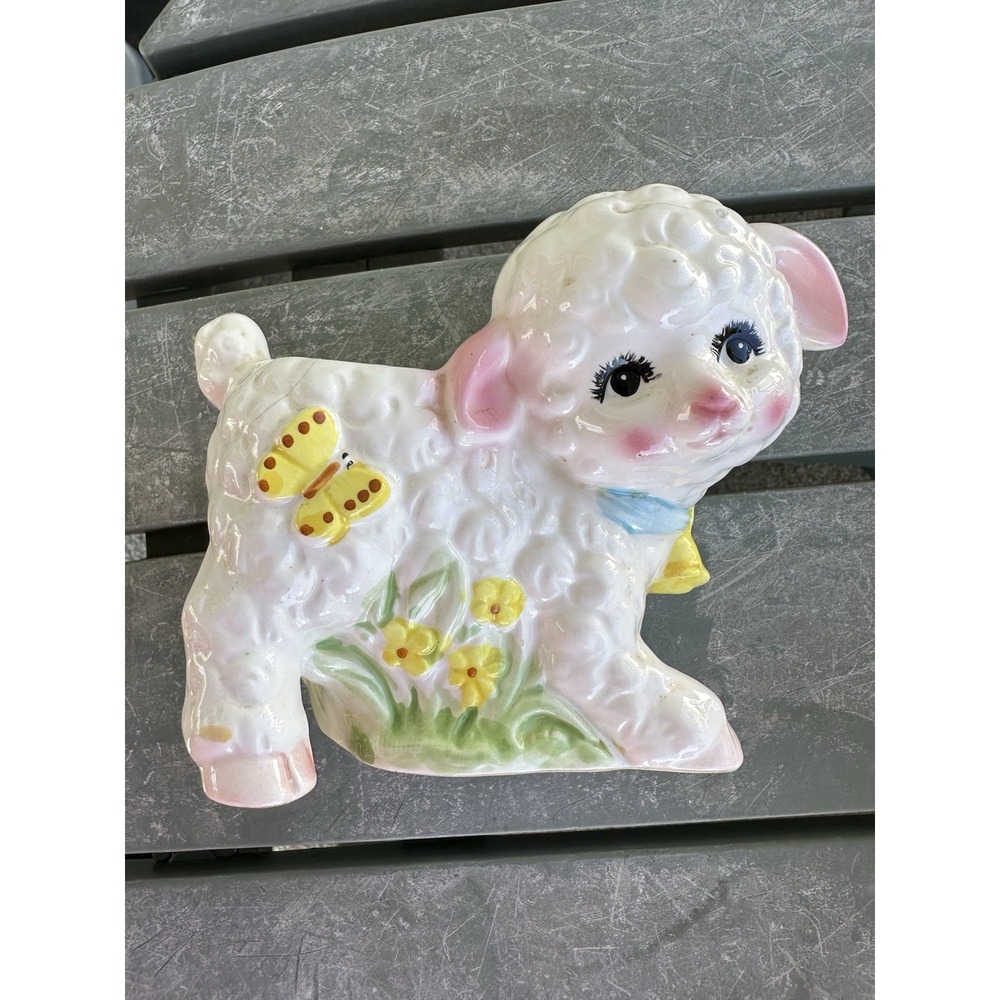 Vintage Inarco Baby Lamb Ceramic Holder Planter Nursery Decor Sheep Made Japan